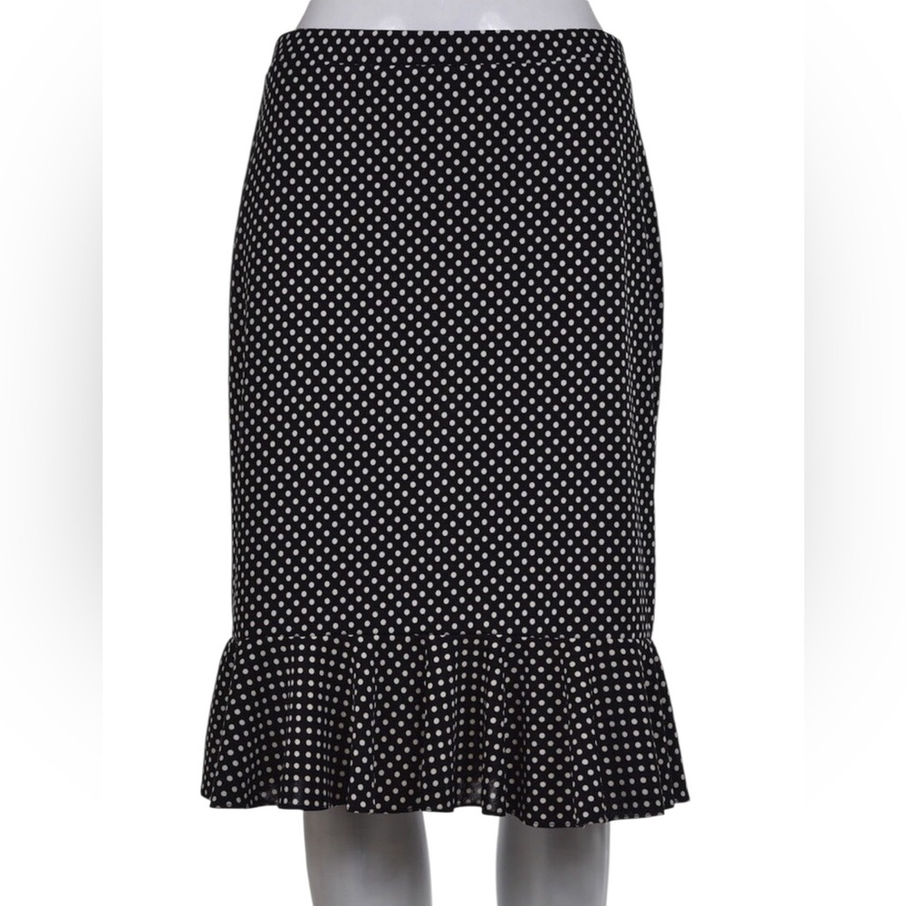 MICHAEL Michael Kors Black and White Polka Dot Pencil Skirt with Ruffle Hem